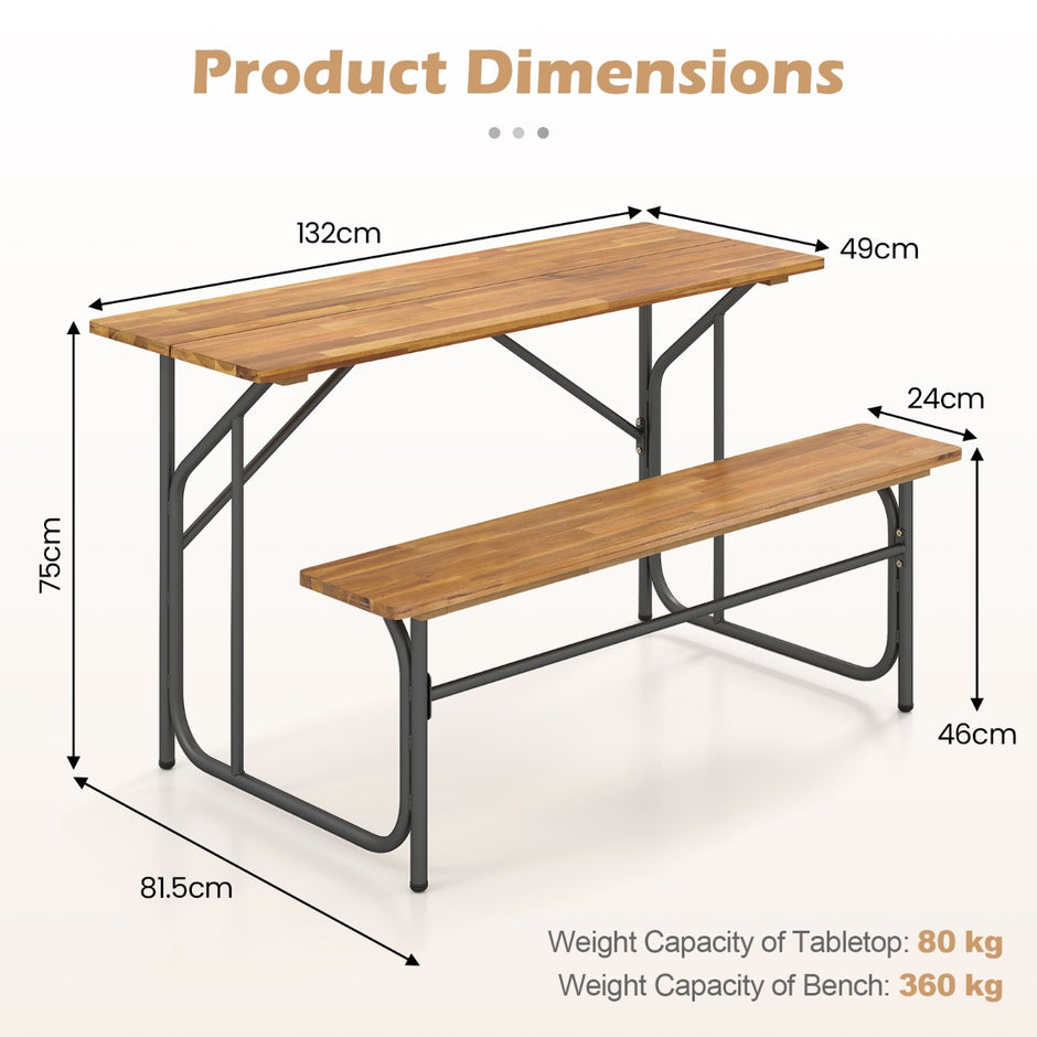 Bord – och bänkset för personer, kärleksbänk med akaciaplatta metallben, – 2 . – Natur