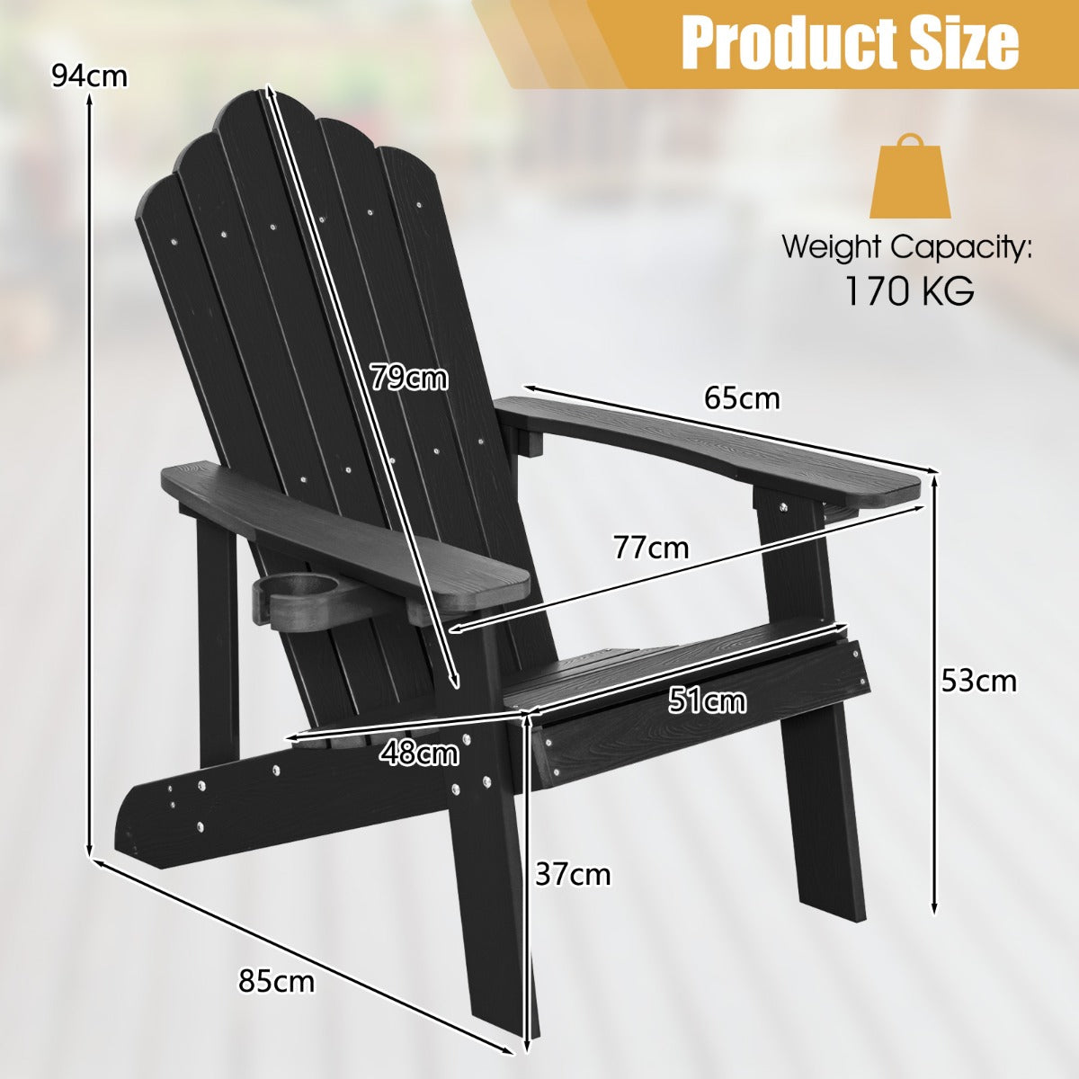 set – Adirondack stol med dryckeshållare – 2 – Svart
