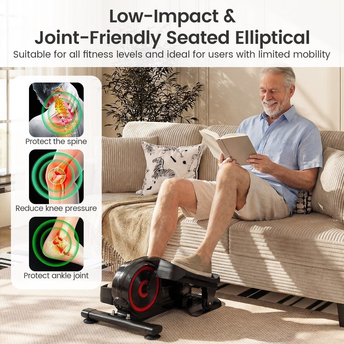 Ellipsentrainer – med justerbara pedaler, magnetiskt motstånd och ljudlös – Svart