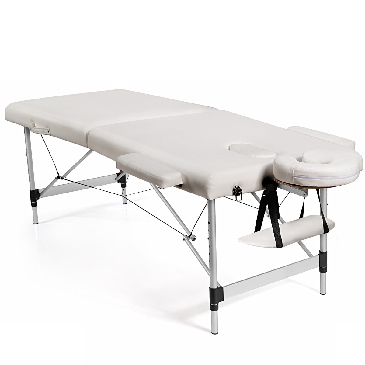 Bred – massagebänk i aluminium med bärväska faldig hopfällbar massagesäng avtagbart nackstöd och armstöd – 2 70 cm – Vit