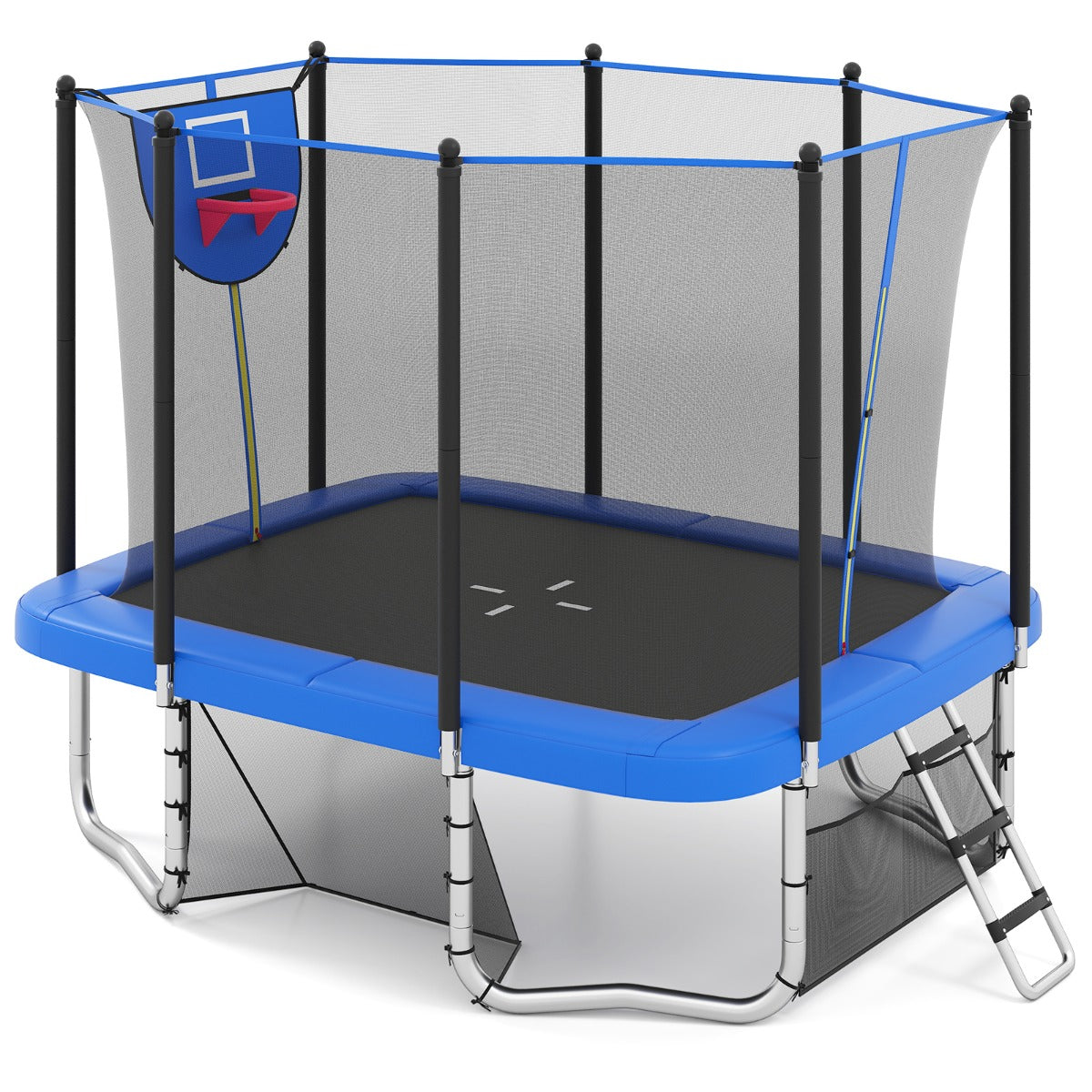 i – rektangulär trampolin med stege och basketkorg fotbollsmål barn – 3 1 – Blå