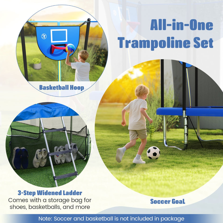 i – rektangulär trampolin med stege och basketkorg fotbollsmål barn – 3 1 – Blå