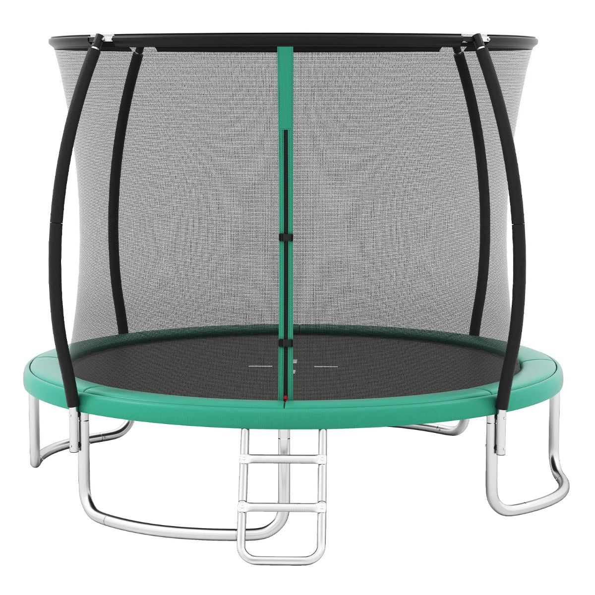 Utomhustrampolin – med stege Trädgårdstrampolin, rund, säkerhetsnät, kantskydd och metallram, – Ø 366 cm – Grön