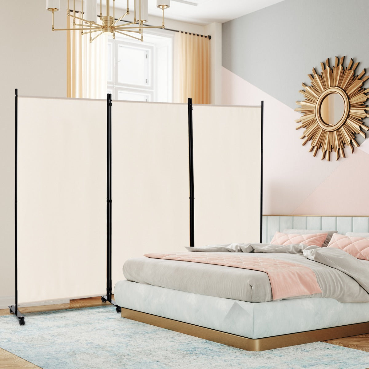Rumsavdelare – på hjul Vikbar skärm med fritt kombinerbara paneler – 3 180 cm – Beige