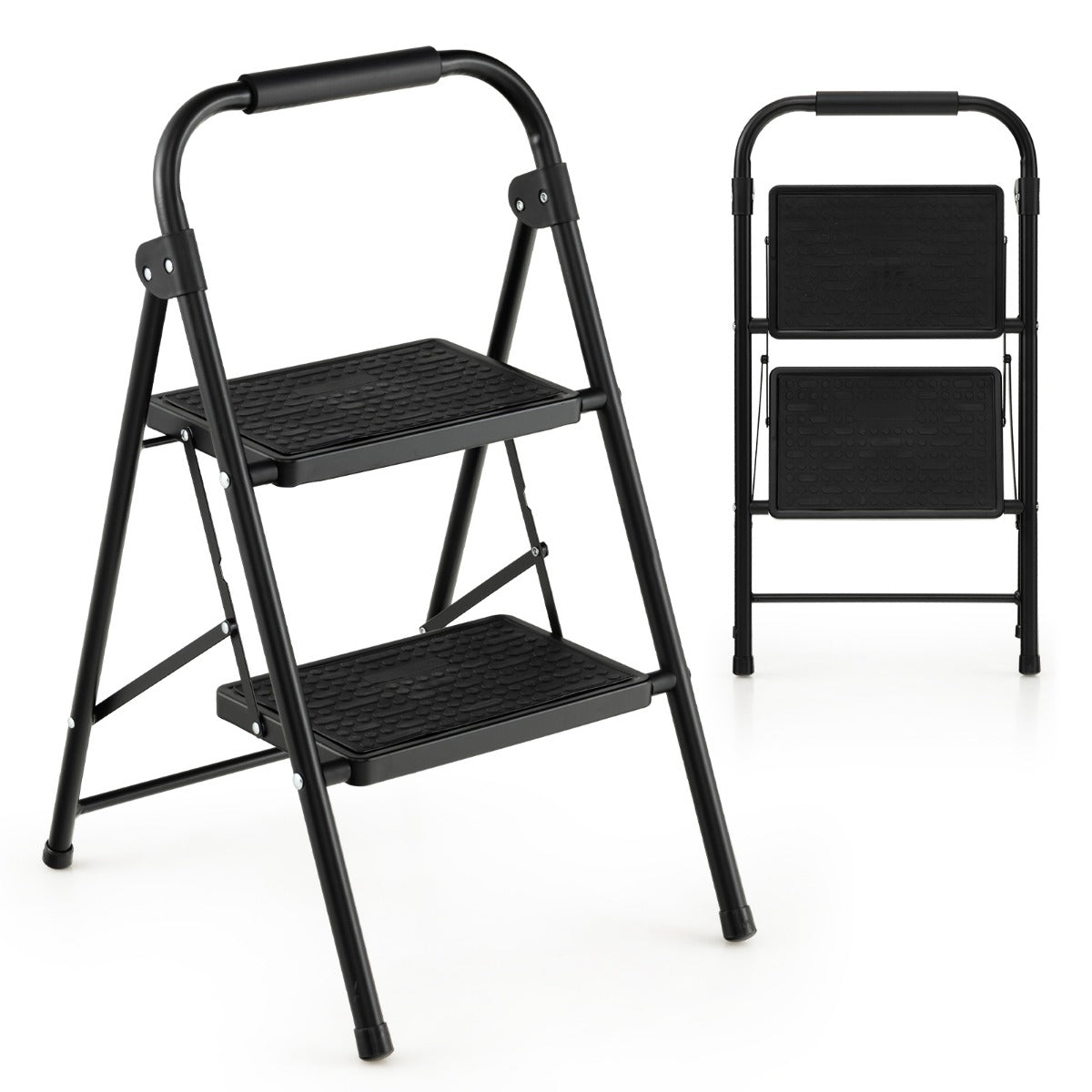 stegs – hopfällbar stegpall med vadderat handtag – 2 47 x 39 x 71 cm – Svart