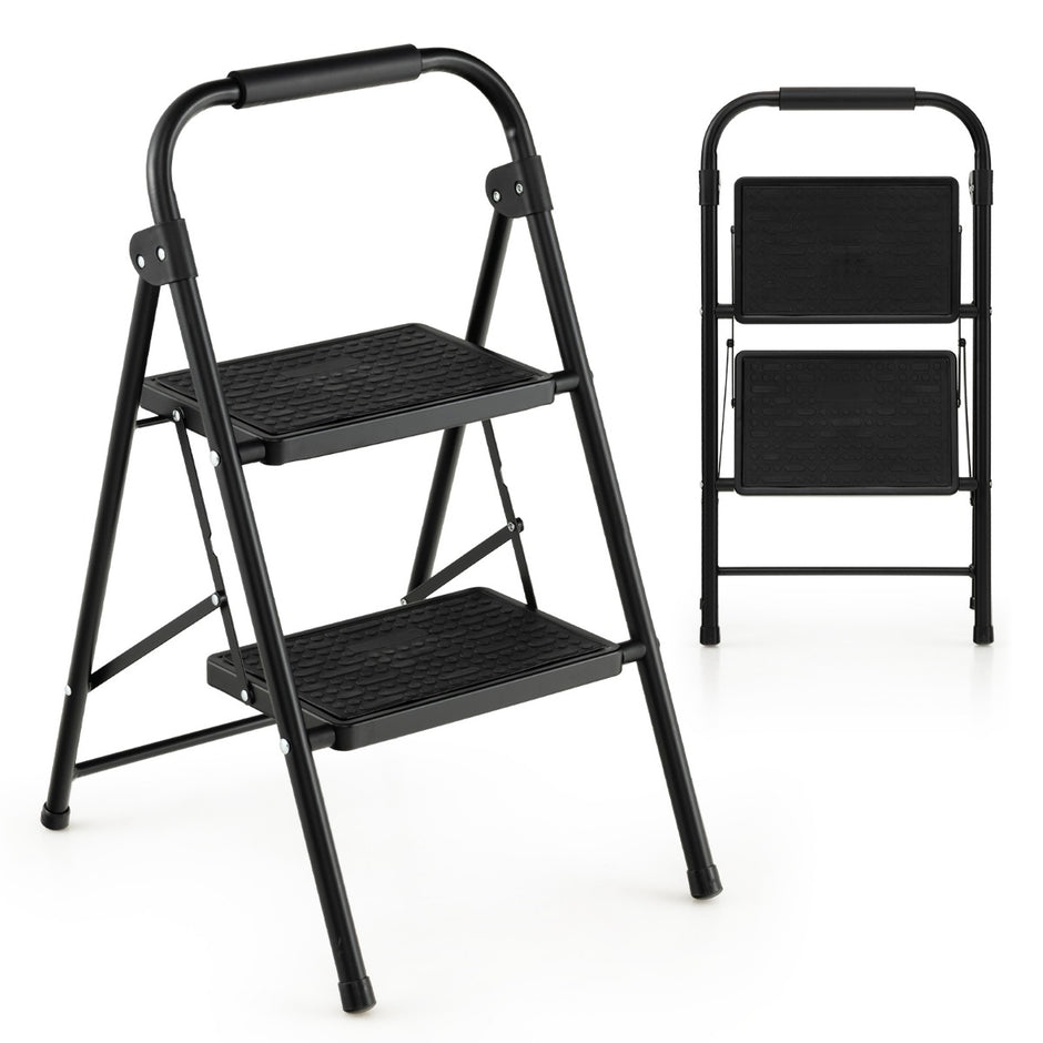 stegs – hopfällbar stegpall med vadderat handtag – 2 47 x 39 x 71 cm – Svart