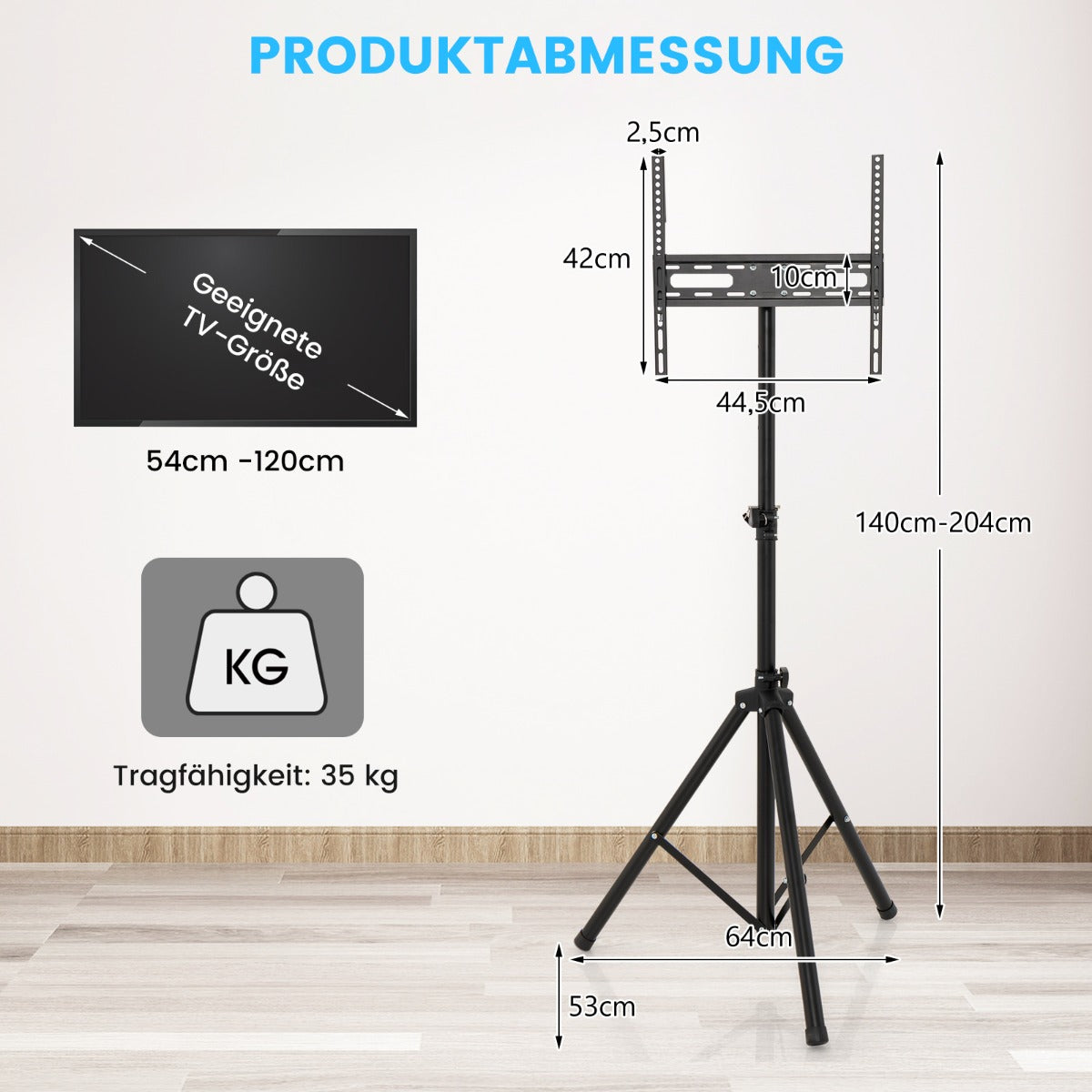 Höjdjusterbart – TV ställ för tum plasma/LCD/LED och platt skärm upp till – 21-47 35 kg – Svart