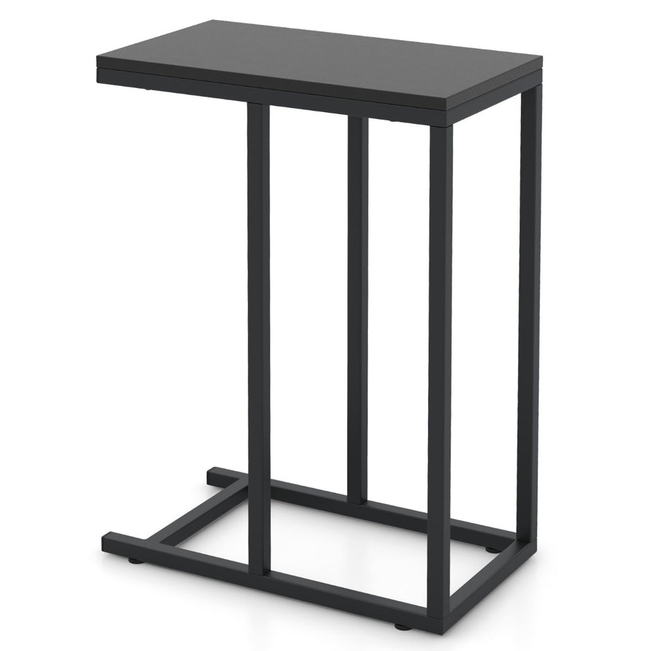 Sidobord – C format soffbord med metallram för vardagsrum – 45,5 x 25,5 x 64 cm – Svart