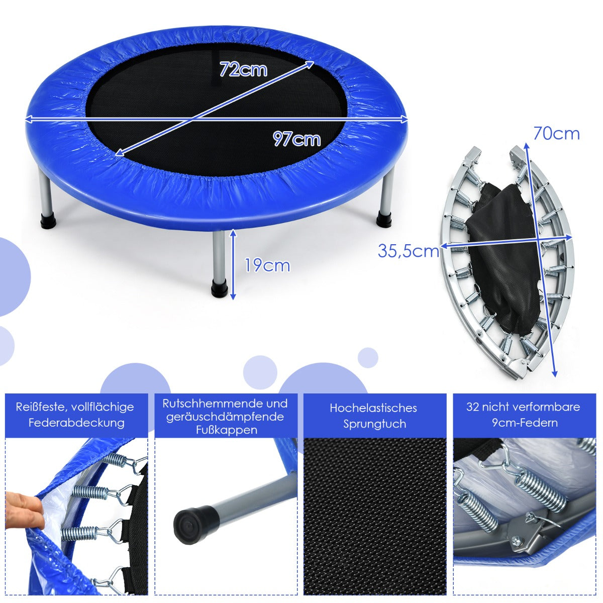 Trampolin – Mini Vikbar Fitness – 97 cm – Blå