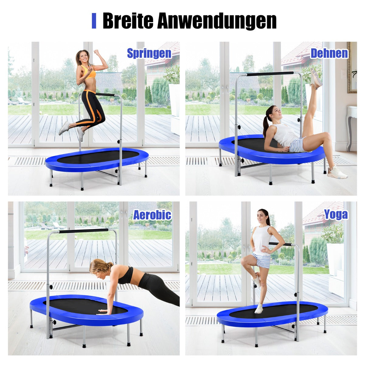 personers – studsmatta med höjdjusterbart handtag – 2 154 x 90 x 92-132 cm – Blå