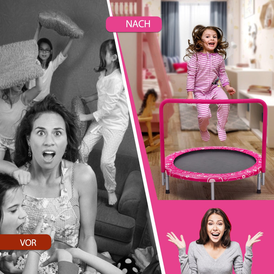 Barnstudsmatta – ministudsmatta med handtag hopfällbar upp till lastkapacitet + – 150 kg Ø 92 cm – Rosa och svart