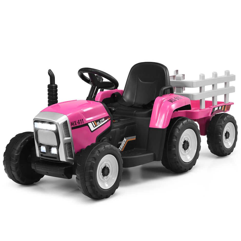 12V – barntraktor med släp Elektrisk leksaksbil – 135 x 51 x 53 cm – Rosa