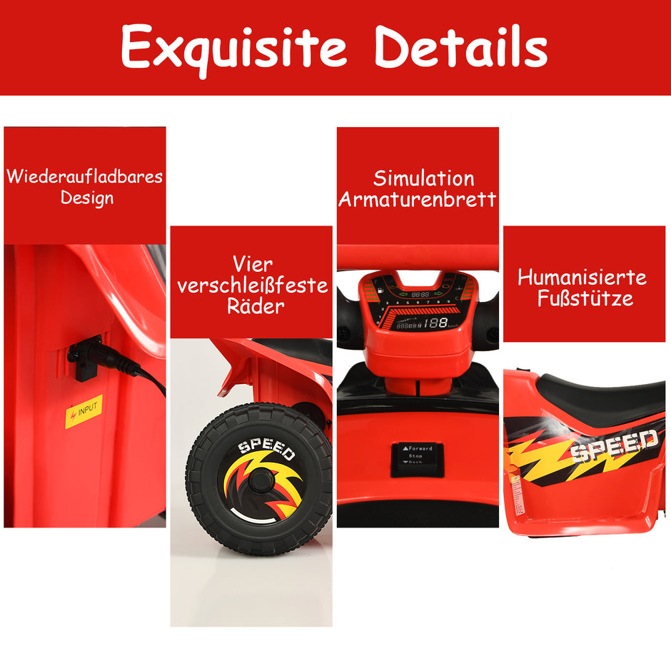 6V – Electric Kids Quad Mini Barnbil – 73 x 40 x 44,5 cm – Röd