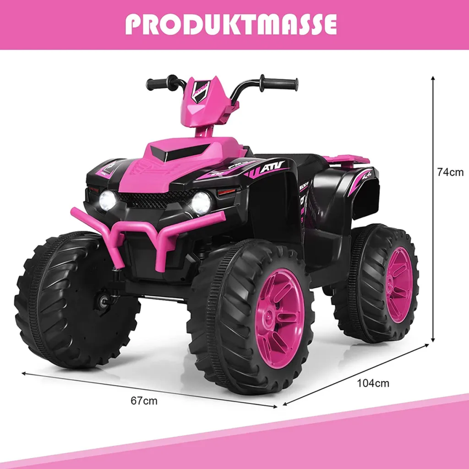 12V – Electric Kids Quad med Strålkastare Mini Musik och Horn – Rosa och svart