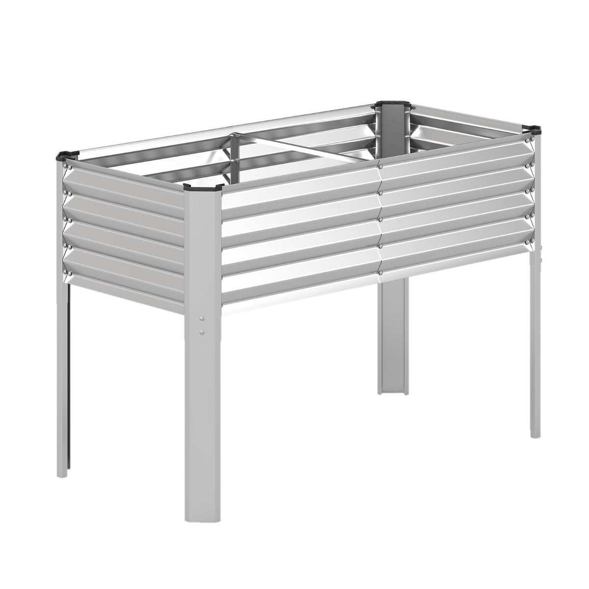 Upphöjd – metallodlingslåda med ben, planteringskärl dräneringssystem, blomlåda – Silver