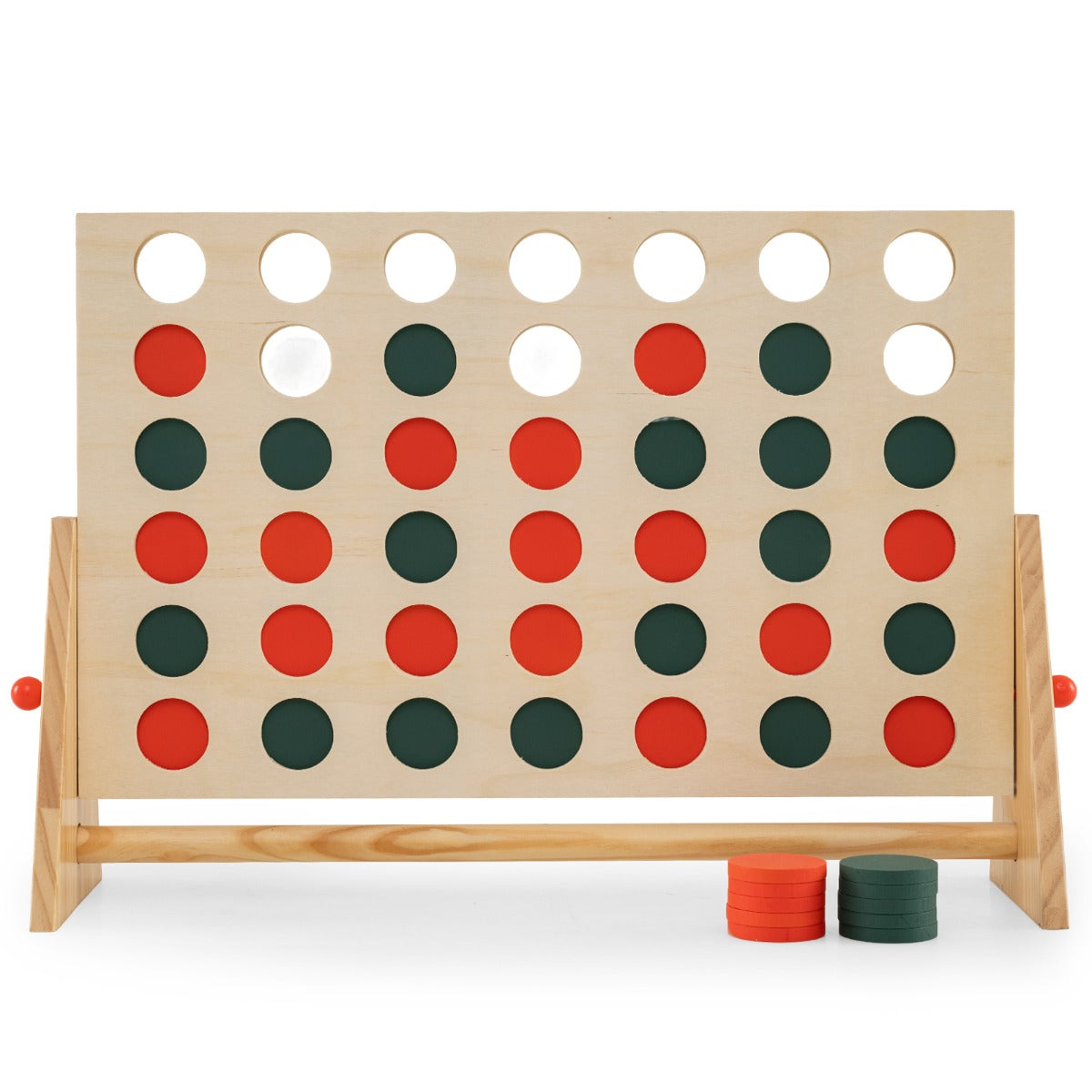 Vier – Gewinnt från tallved med spelstenar Jumbo i rad, Montessori lek – 42 4 – Natur