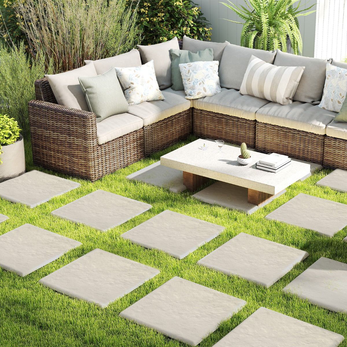 Set – Trittstenar För Trädgård Vägplattor I Polypropylen Stenplattor Inklusive Jordspetsar – 8 32 39,5 x 39,5 Cm – Beige