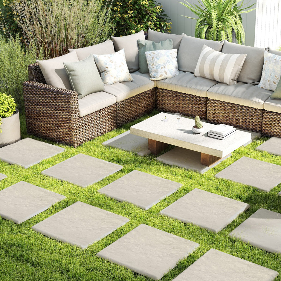 Set – Trittstenar För Trädgård Vägplattor I Polypropylen Stenplattor Inklusive Jordspetsar – 8 32 39,5 x 39,5 Cm – Beige