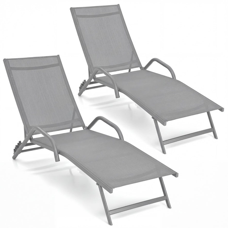 pack – läges justerbara terrasslounger med andningsbar sits för utomhus – 2 5 – Grå