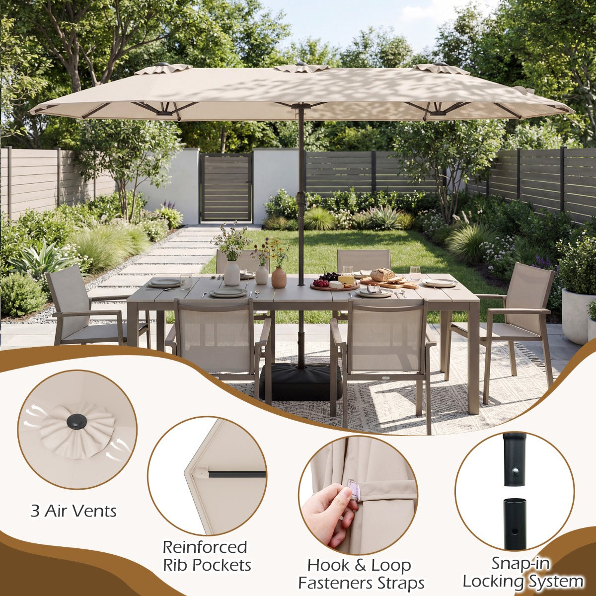 Dubbelsolskärm – med stativ Stor XXL – 400 x 200 cm – Beige