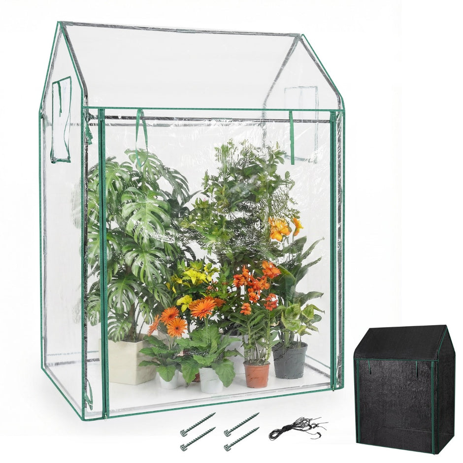 Tomatväxthus – liten Bärbar Plastväxthus med Solskydd Nät – 129 x 80 x 173 cm – Svart