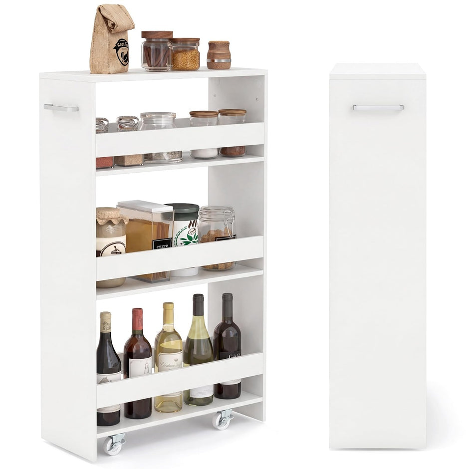 Smal – nischvagn på hjul, hyllor, köksvagn, serveringsvagn, ren – 4 20 cm – Vit