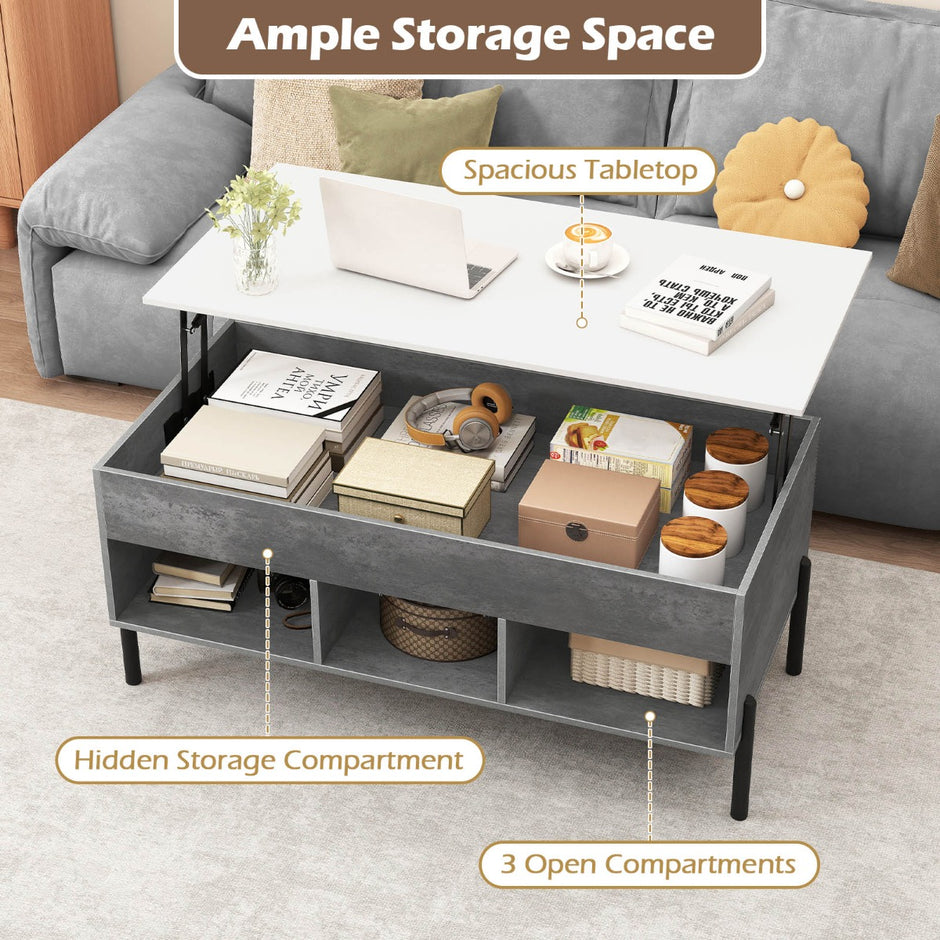 Höjbart – soffbord kaffebord med bordsskiva öppna hyllor – 3 100 x 50 x 45/59 cm – Grå