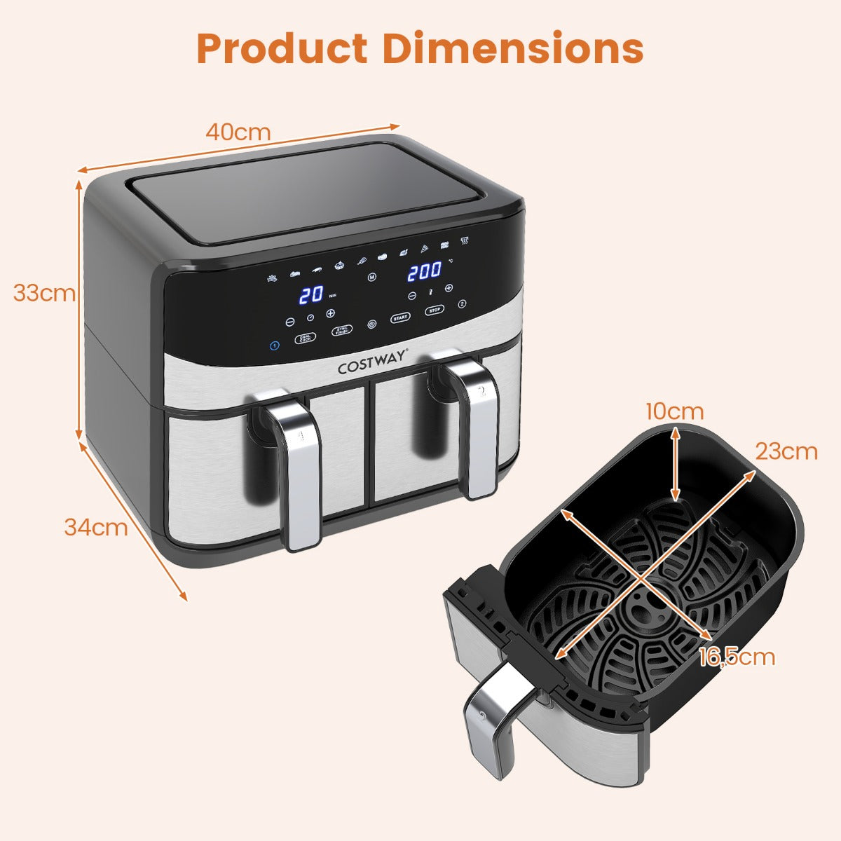 i – Dual Zone Air Fryer Hetluftfritös med Siktfönster och Pekskärm Diskmaskinsfast – 10 1 85 L – Svart
