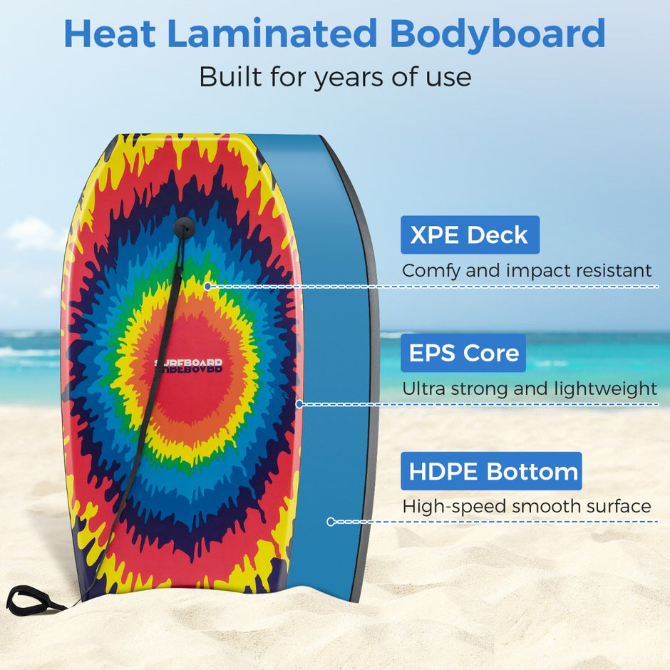 Barnbodyboard – med EPS kärna och XPE topp HDPE underdel handledsrem, explosivt mönster – 104 cm – Färgglad