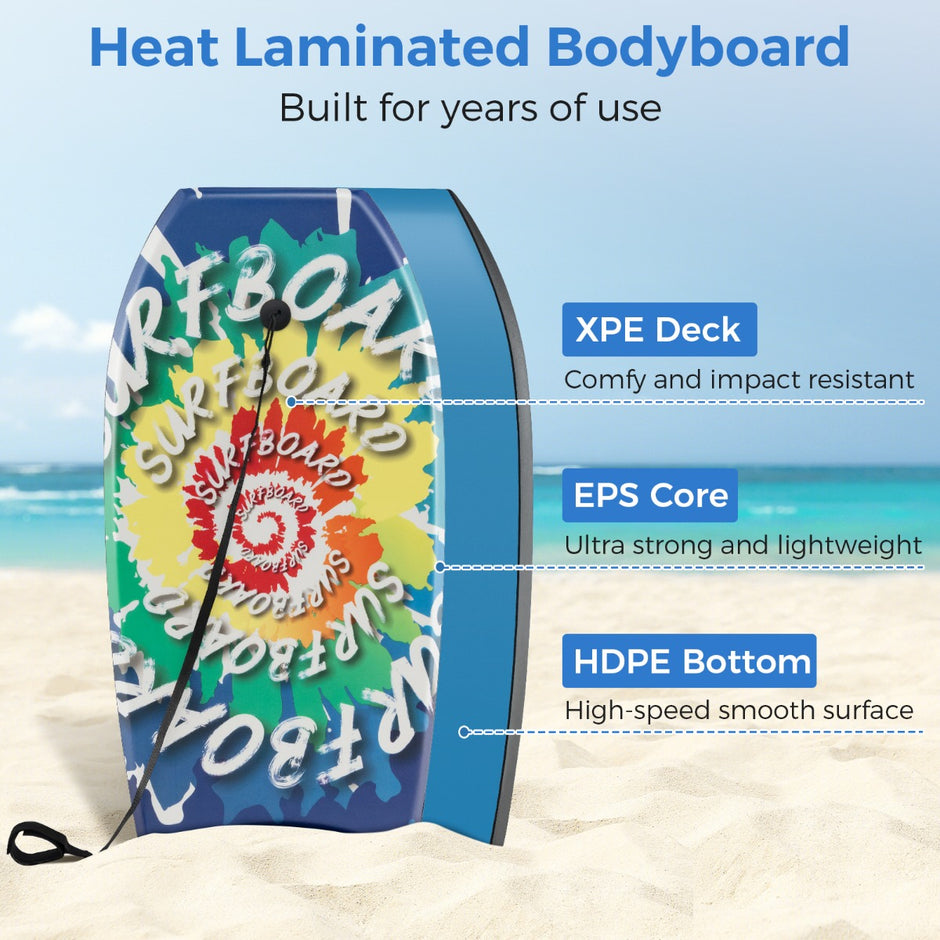 Lång – bodyboard för barn med EPS kärna, XPE topp, HDPE underdel och virvelmönster, surfbräda – 104 cm – Blå