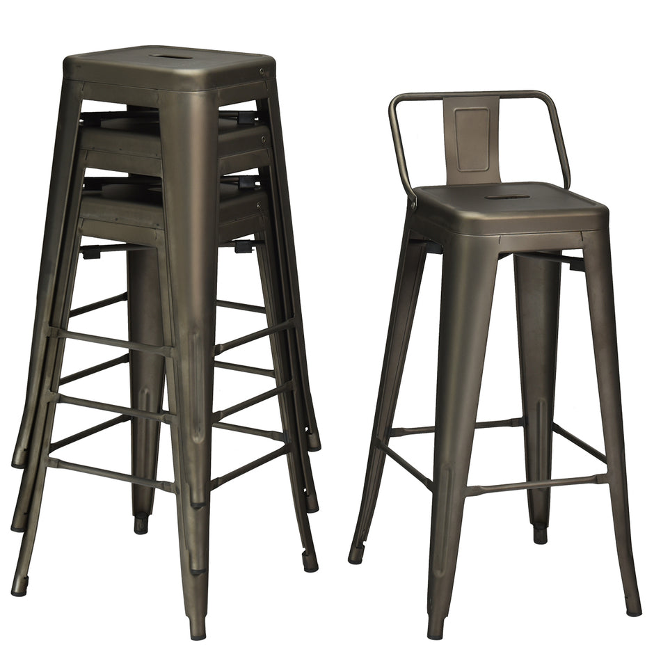 Set – med vintage barstolar gjorda av gunmetall ryggstöd Stapelbara matsalsstolar – 4 – Gammal färg