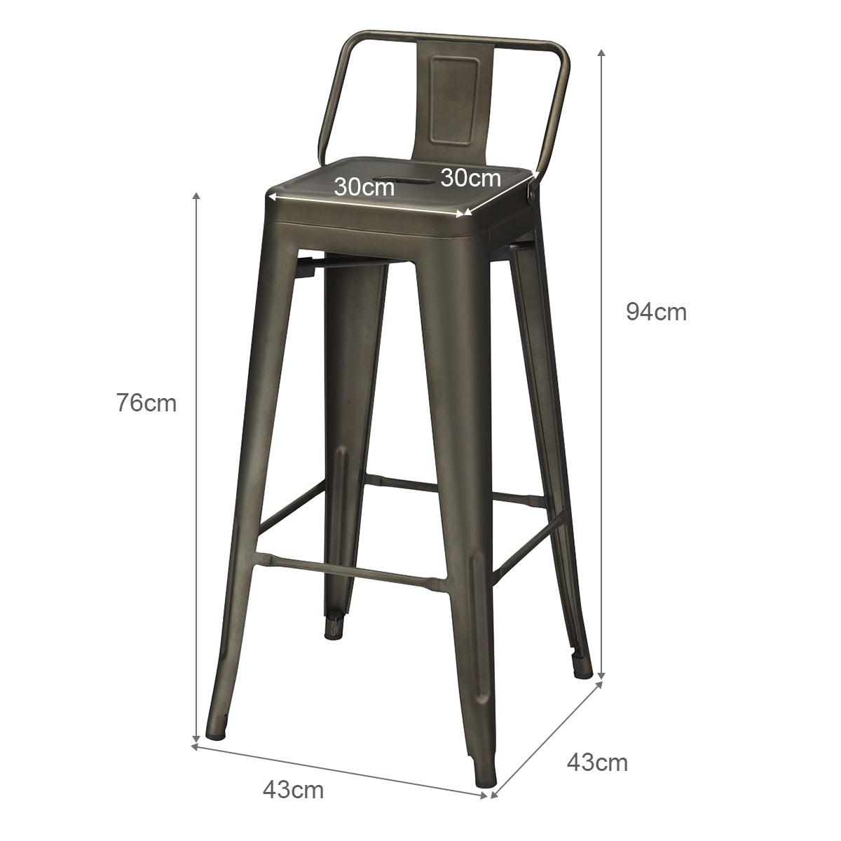 Set – med vintage barstolar gjorda av gunmetall ryggstöd Stapelbara matsalsstolar – 4 – Gammal färg