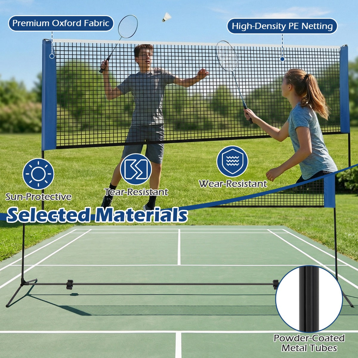 Väderbeständigt – badmintonnät med badmintonbollar och bärväska Höjjusterbart tennisspelnät – 2 – Blå