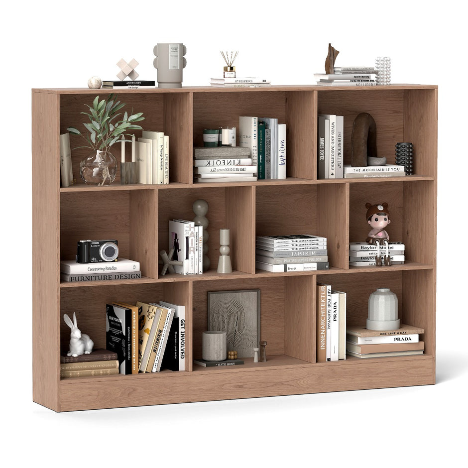 Bokhylla – med fack, stående nivåer, kubhylla, kontorshylla – 10 3 140 x 24 x 104 cm – Natur