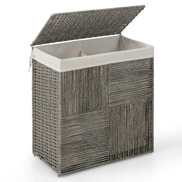 10L – tvättkorg med lock tvättuppsamlare fack tvättsorterare hopfällbar handtag – 2 57 x 33 x 62 cm – Grå