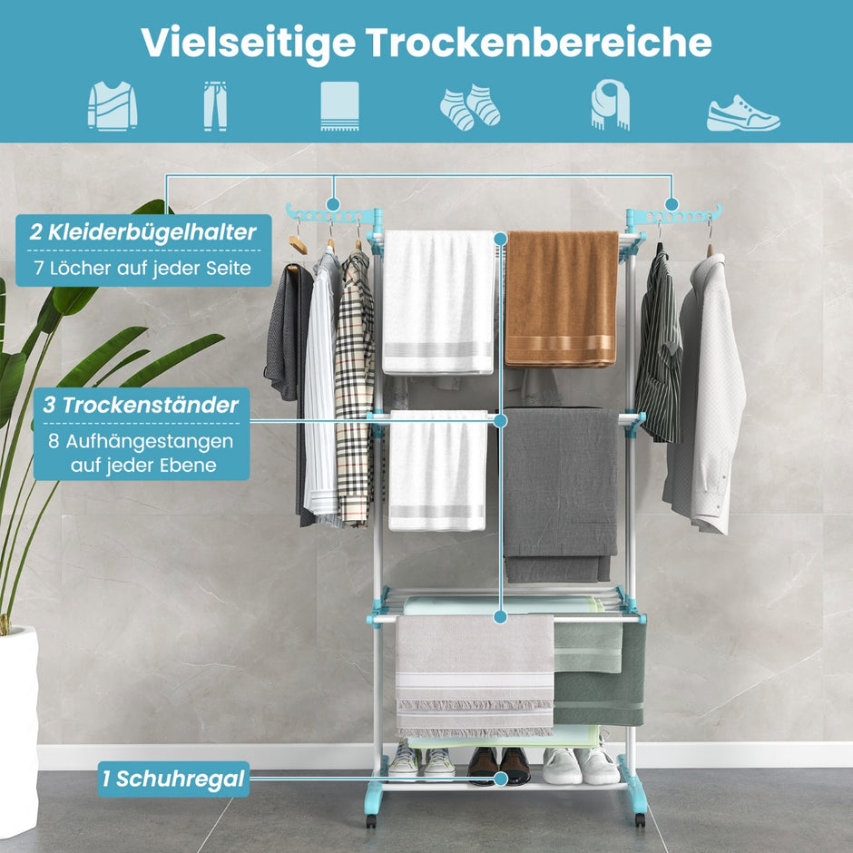 lagers – Klädställ Vikbar Klädtork – 3 127 x 63 x 171 cm – Blå