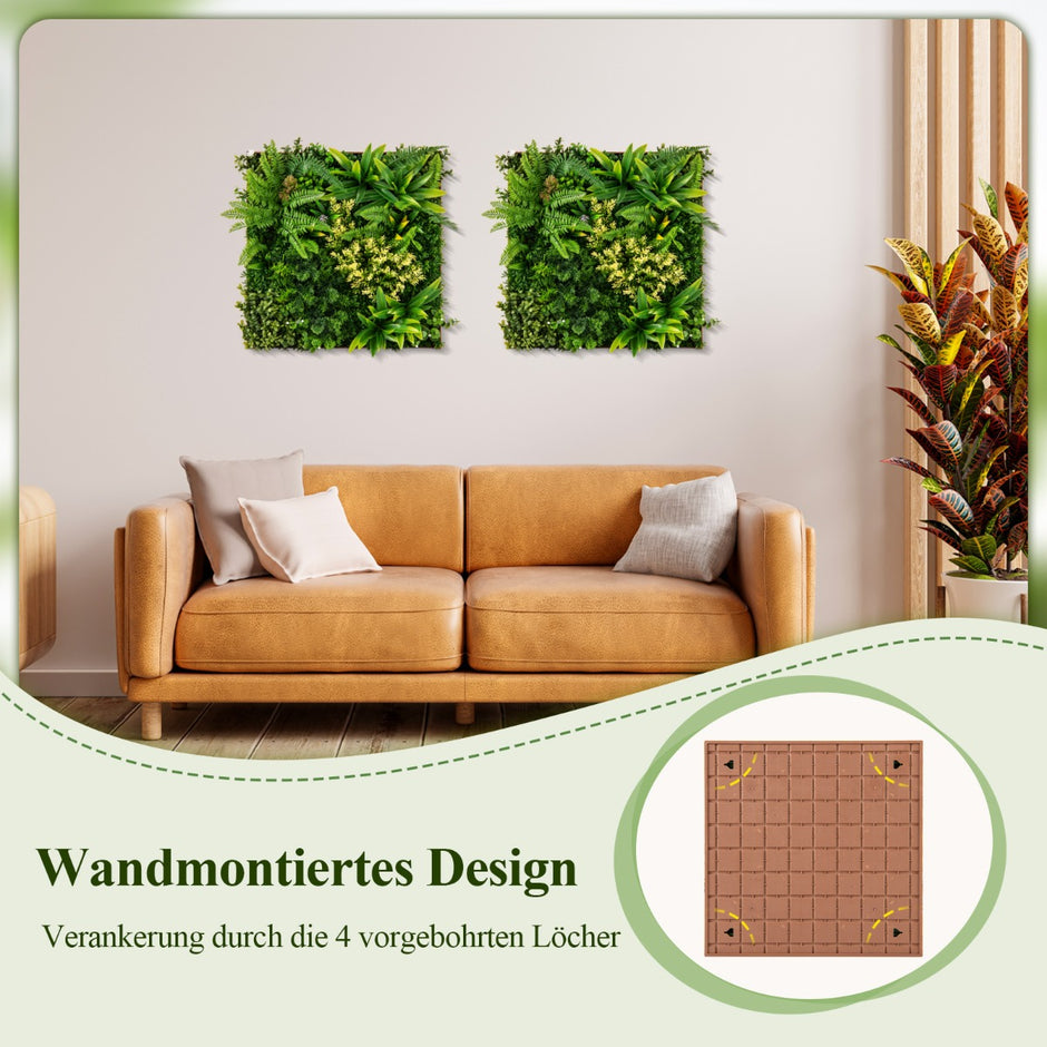 Förpackning – med fyrkantiga inramade konstgjorda lövverk Väggkonst 3D Vägggrönska – 2 50 x 50 cm – Grön