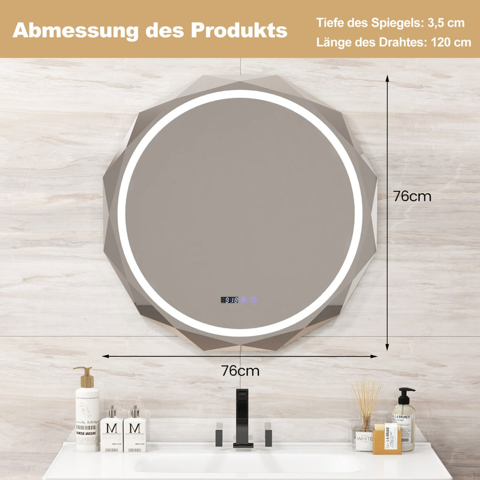 LED badrumsspegel – med belysning och klocka pekbrytare anti imma – Silver