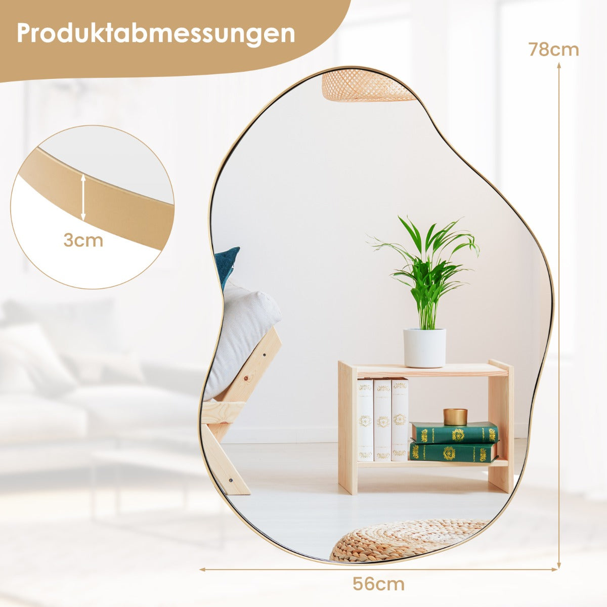 Asymmetrisk – väggspegel med premium bakpanel Oregelbundet formad – 78 x 56,5 cm – Svart