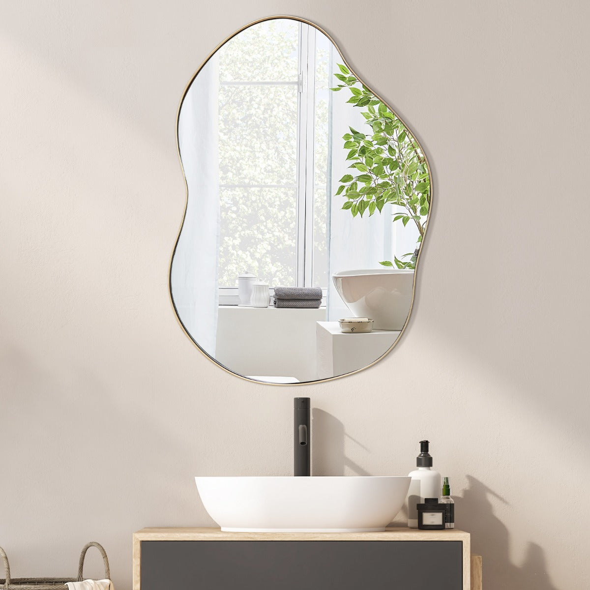 Asymmetrisk – väggspegel med premium bakpanel Oregelbundet formad – 78 x 56,5 cm – Svart