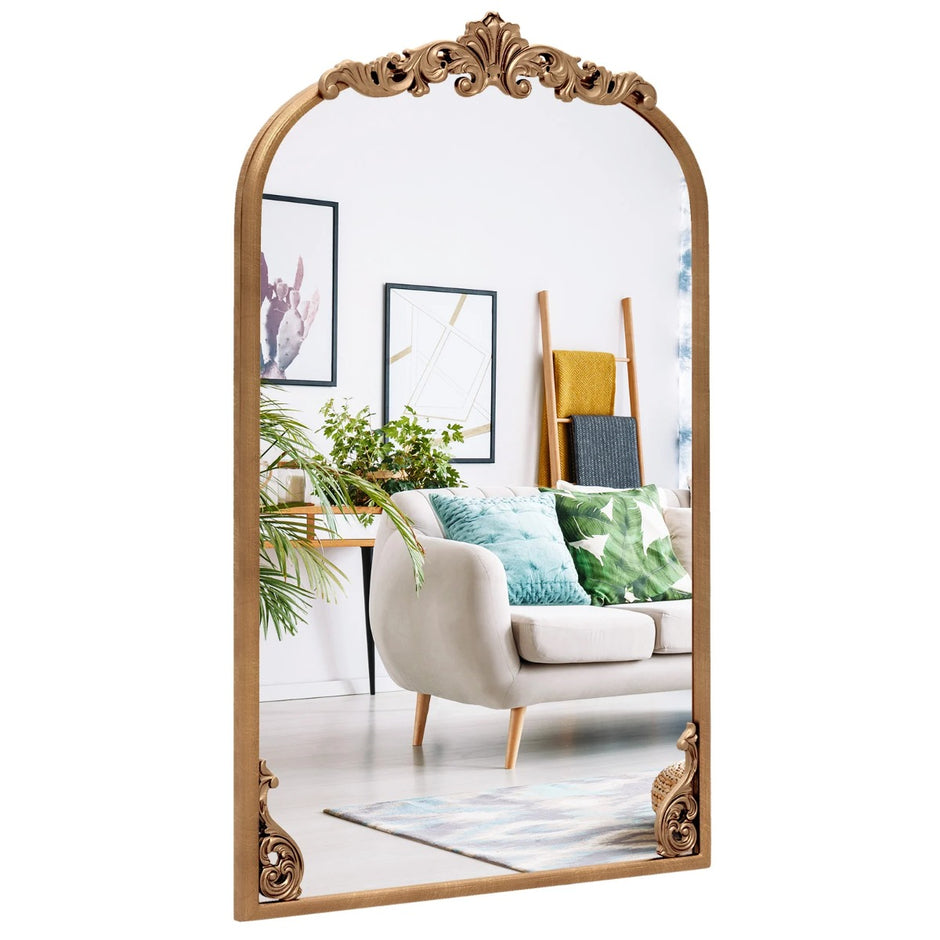 Väggspegel – Guldfärgad traditionell vintagebarockspegel med metallram Antik bågspegel – 76 cm x 51 cm – Guld