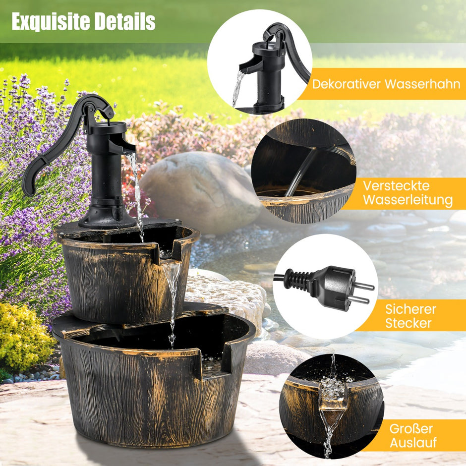 Trädgårdsfontän – med vattenpump Rustik kaskadvattenfontän – 45,5 x 41 x 68 cm – Brun