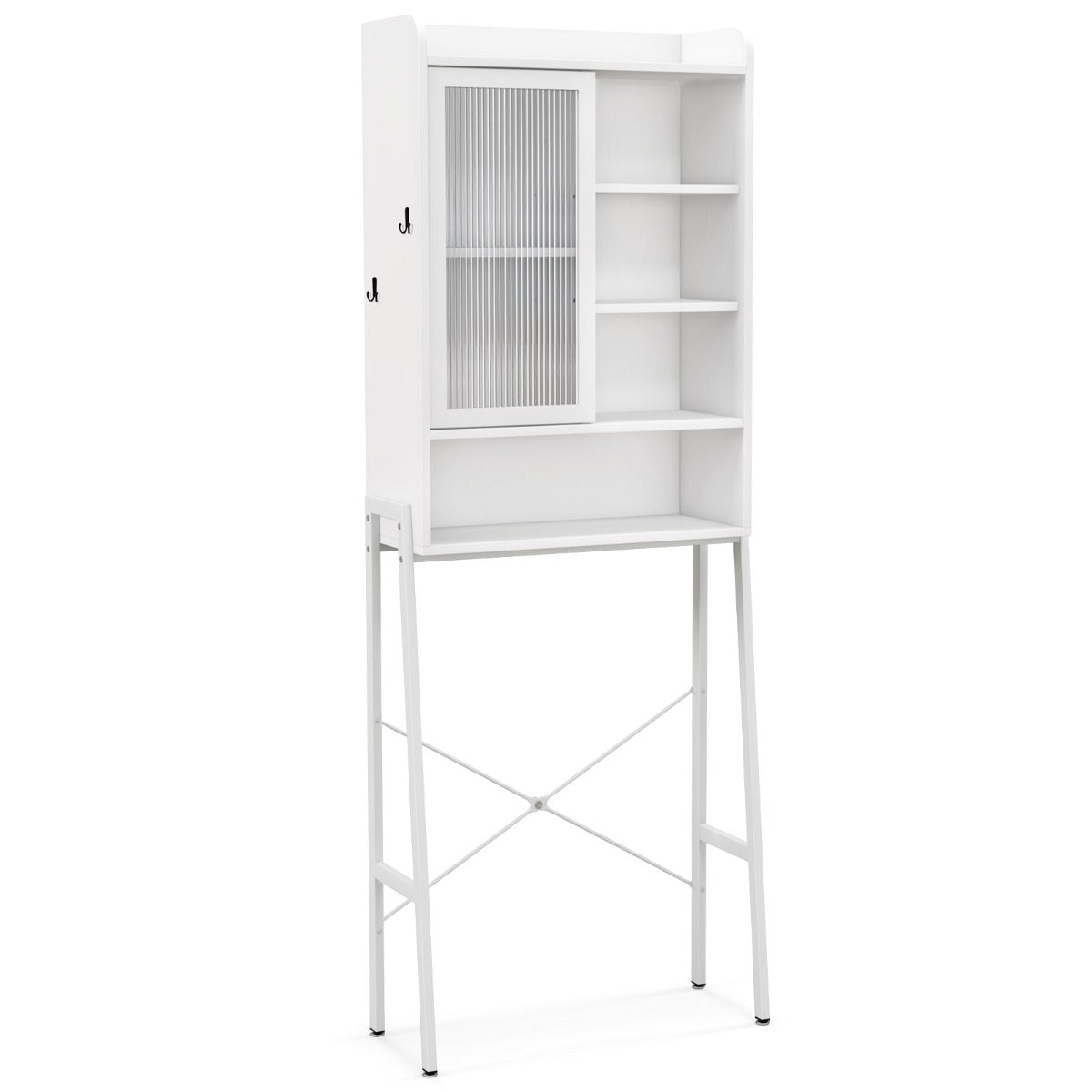Toalettskåp – med skjutdörr i akryl och ställbara hyllor – 63 x 29 x 170 cm – Vit