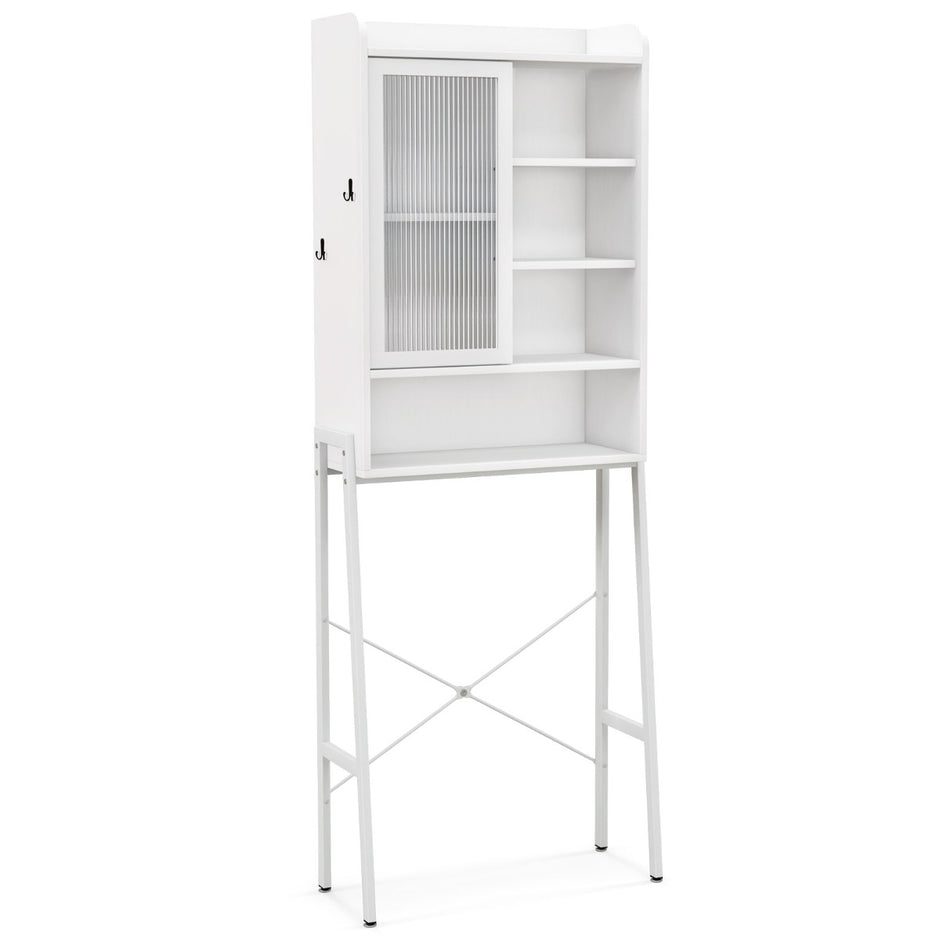 Toalettskåp – med skjutdörr i akryl och ställbara hyllor – 63 x 29 x 170 cm – Vit