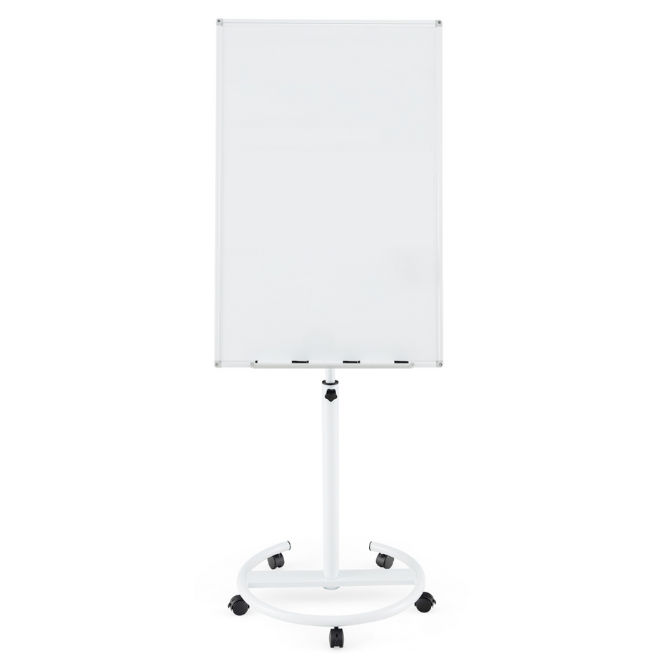 Blädderblocksställ – på hjul med magneter och markörer Höjdjusterbar whiteboard – Vit