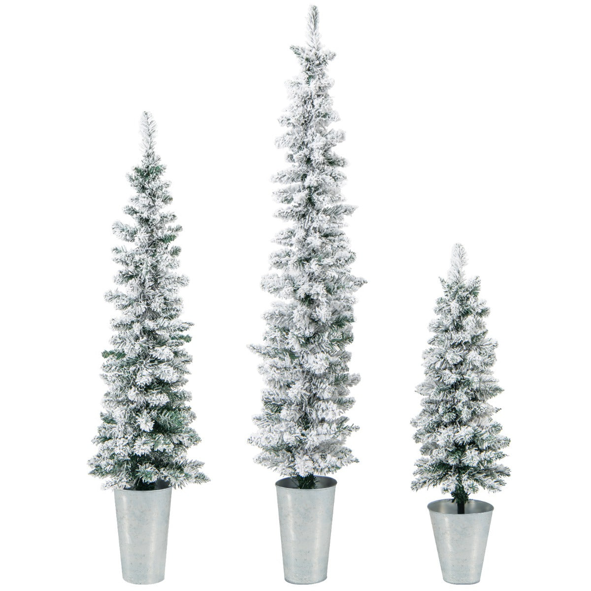Set – med konstgjorda julgranar snö och metallbas + – 3 90 120 150 cm – Grön och vit