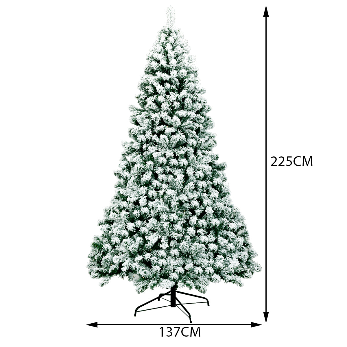 Upplyst – snötäckt julgran med fällbart metallställ + – 225 cm – Grön och vit