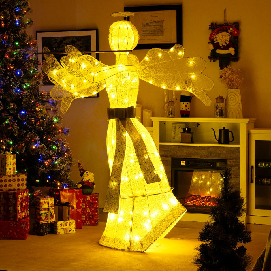 Upplyst – julängel med LED lampor dimensionell ängelfigur juldekoration – 100 3 – Guld