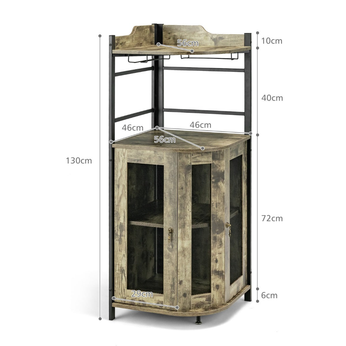 Vinskåp – Industriell barskåp med glashållare Köksskåp Hörn – 48 x 48 x 130 cm – Rustik brun