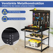 Arbetsbänk – lastkapacitet arbetsbord med perforerad vägg och lådor hyllor – 81 x 41 cm 225 kg – Svart
